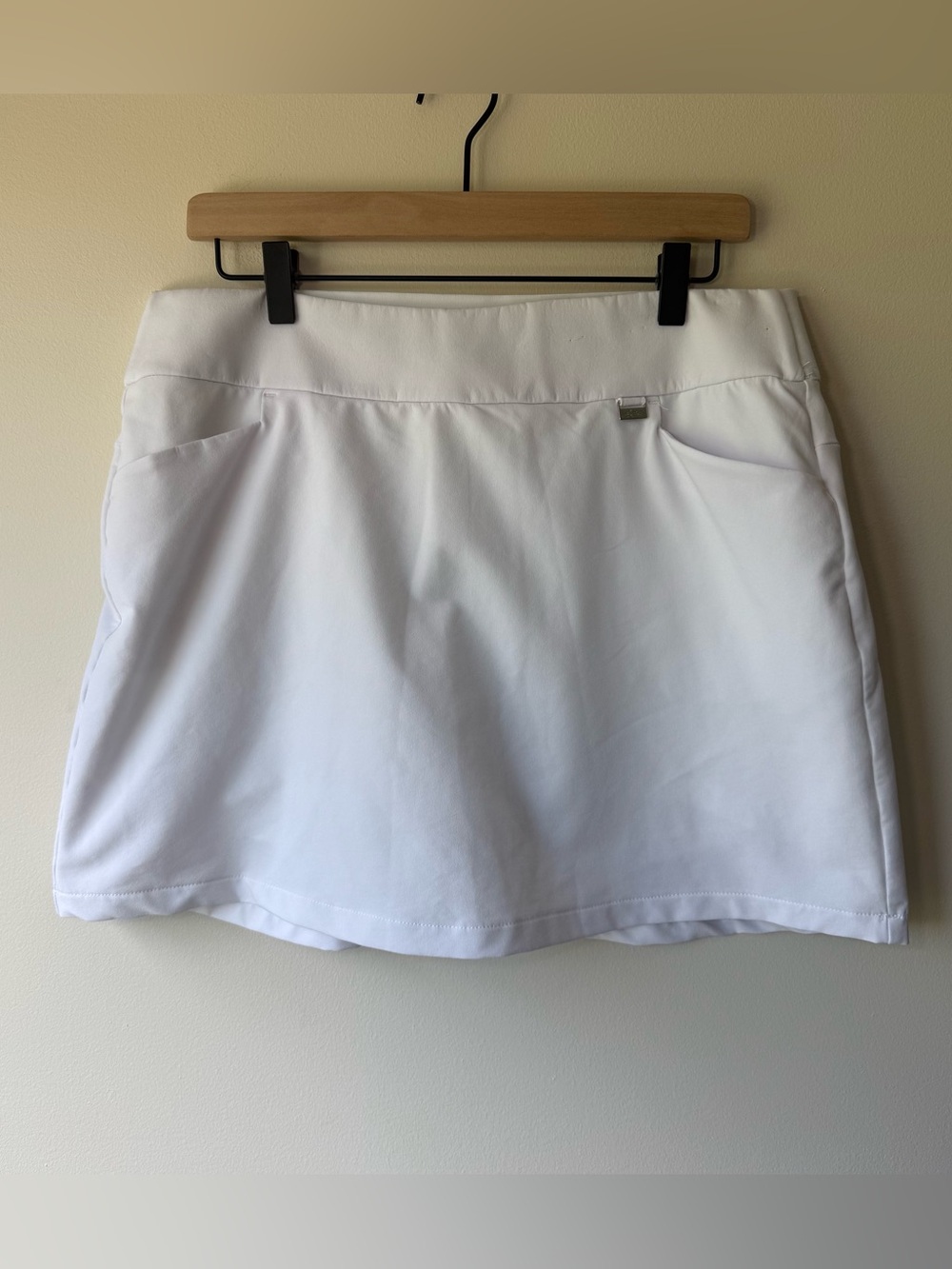 Greg Norman White Skort Sz L Tennis Golf Pockets Elastic Waist Mesh Short Liner